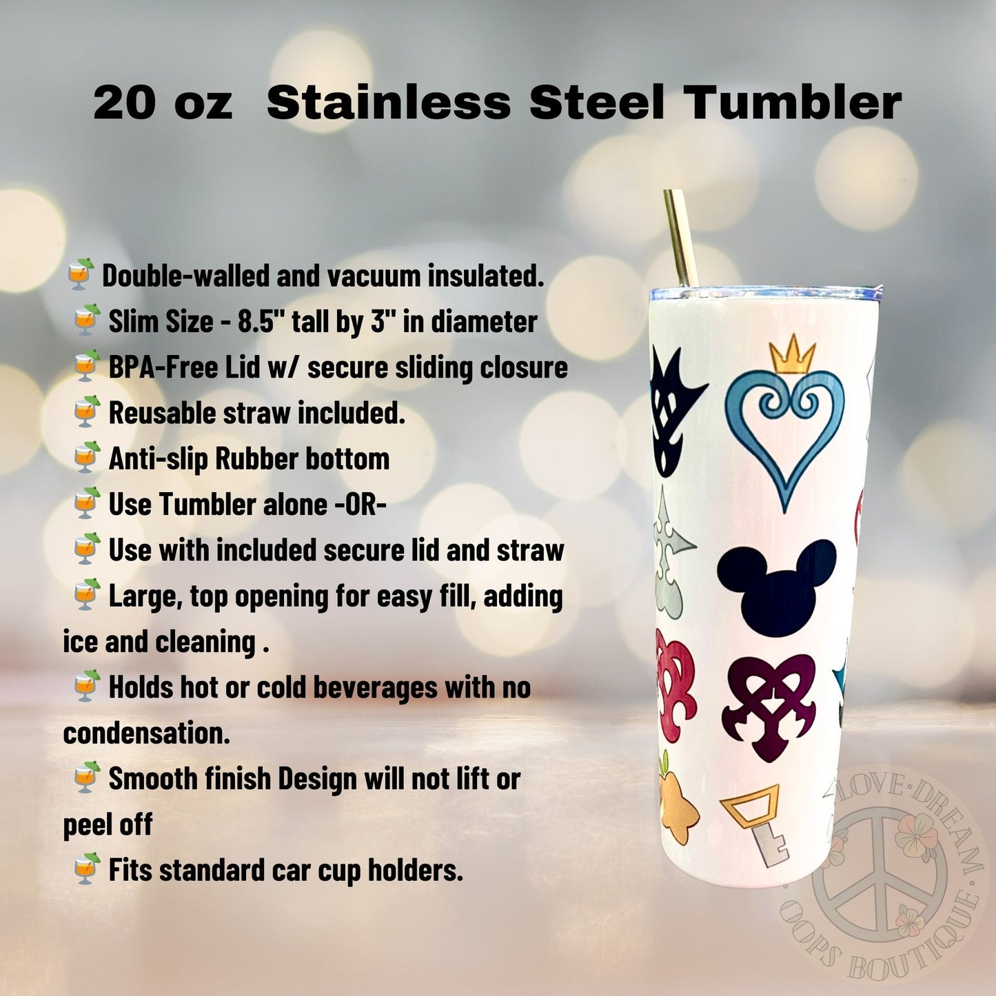 KINGDOM HEARTS Video Game inspired Custom Tumbler. 20 oz, 16 oz Frosted glass or stainless Steel Insulated Coffee Tumbler for daily use or Gift.