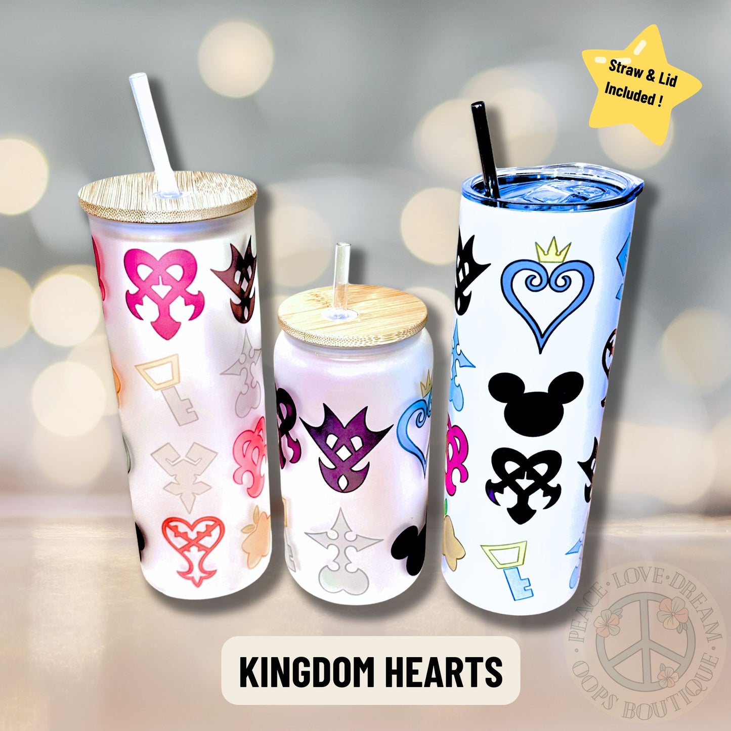 KINGDOM HEARTS Video Game inspired Custom Tumbler. 20 oz, 16 oz Frosted glass or stainless Steel Insulated Coffee Tumbler for daily use or Gift.