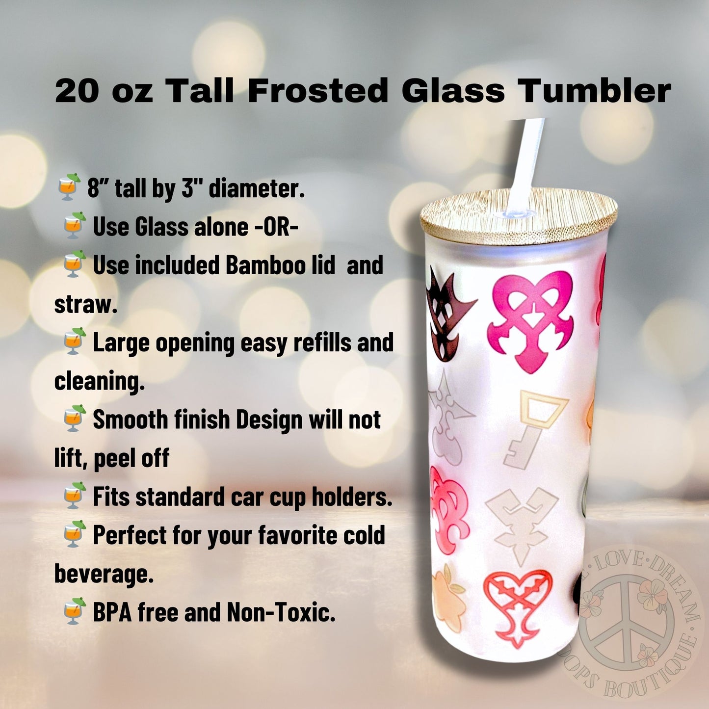 KINGDOM HEARTS Video Game inspired Custom Tumbler. 20 oz, 16 oz Frosted glass or stainless Steel Insulated Coffee Tumbler for daily use or Gift.