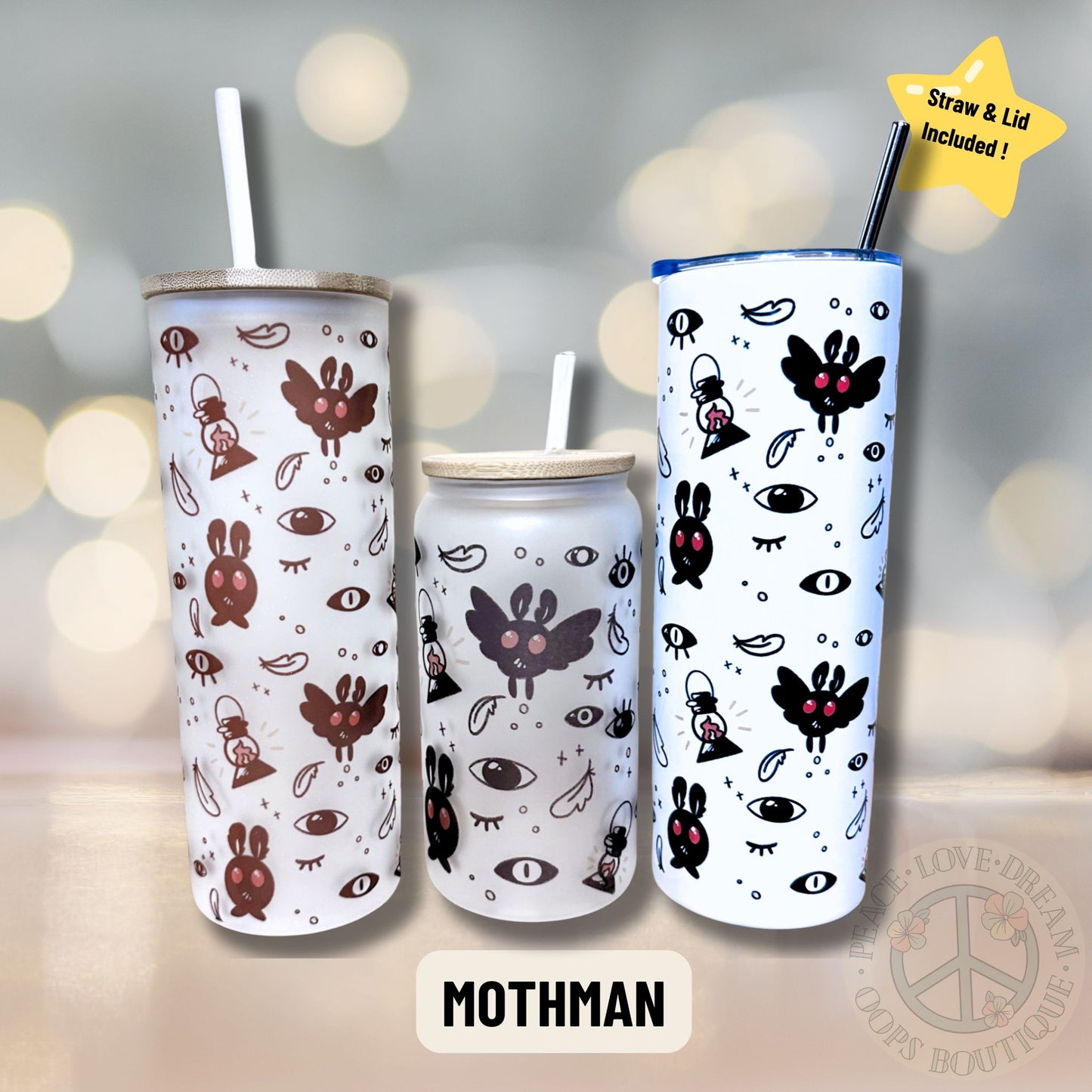 Mothman Custom Tumbler. 20 oz, 16 oz Frosted glass or stainless Steel Insulated Coffee Tumbler for daily use or Gift