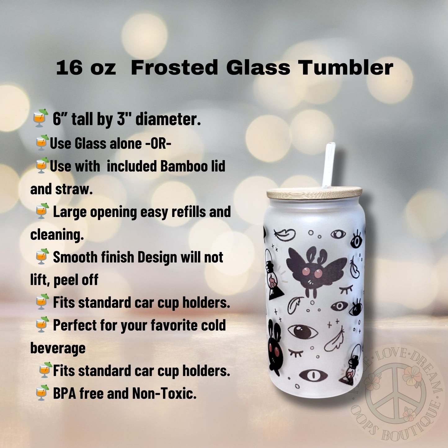Mothman Custom Tumbler. 20 oz, 16 oz Frosted glass or stainless Steel Insulated Coffee Tumbler for daily use or Gift