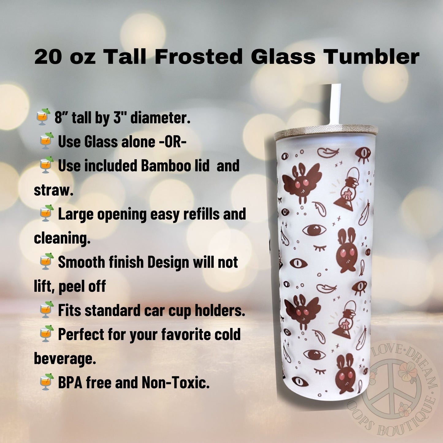 Mothman Custom Tumbler. 20 oz, 16 oz Frosted glass or stainless Steel Insulated Coffee Tumbler for daily use or Gift