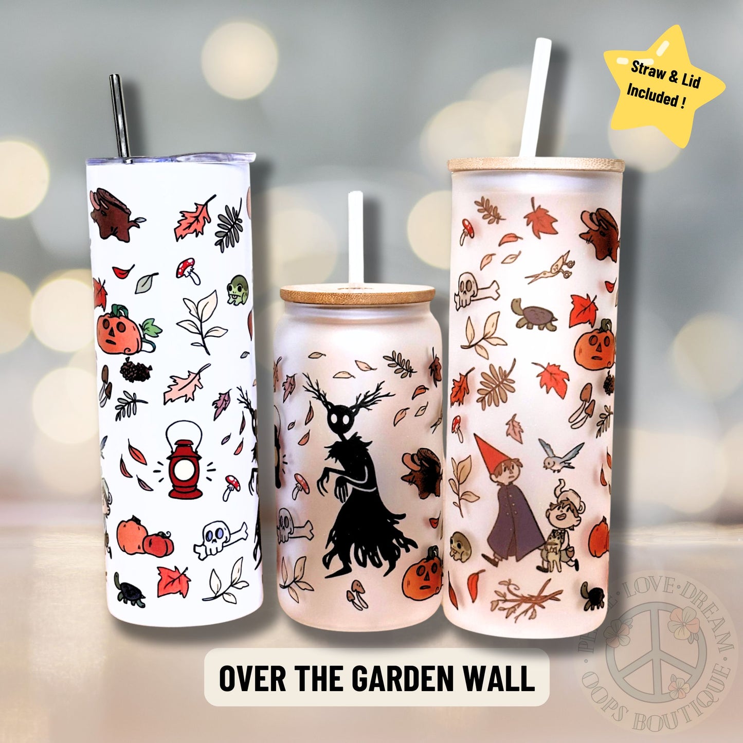 Over the Garden Wall Custom Tumbler. 20 oz, 16 oz Frosted glass or stainless Steel Insulated Coffee Tumbler for daily use or Gift.