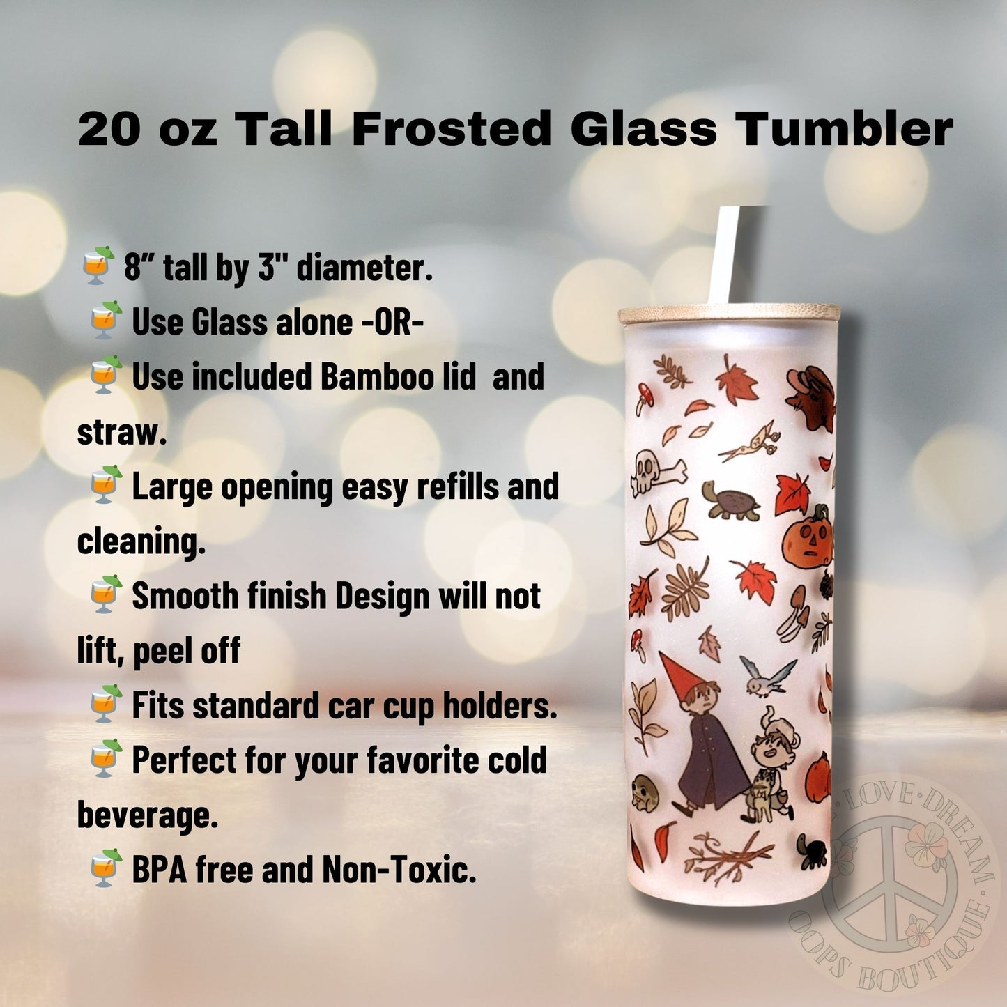 Over the Garden Wall Custom Tumbler. 20 oz, 16 oz Frosted glass or stainless Steel Insulated Coffee Tumbler for daily use or Gift.