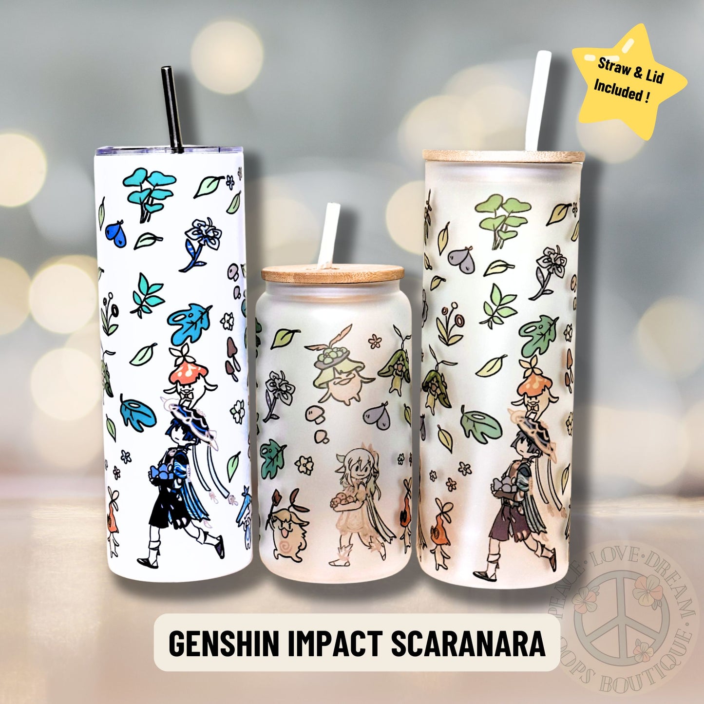 SCARANARA GENSHIN IMPACT VIDEO GAME inspired Custom Tumbler. 20 oz, 16 oz Frosted glass or stainless Steel Insulated Coffee Tumbler for daily use or Gift.